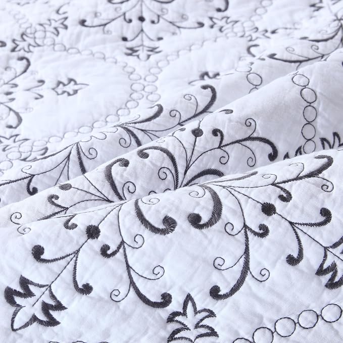 ROOMLIFE Quilt Set Full Size 3D Floral Embroidery Pattern 3-Piece Cotton - Image 8