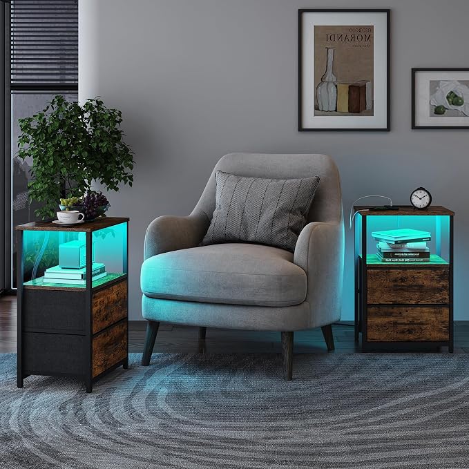TUTOTAK Nightstands Set of 2, LED End Table - Image 2