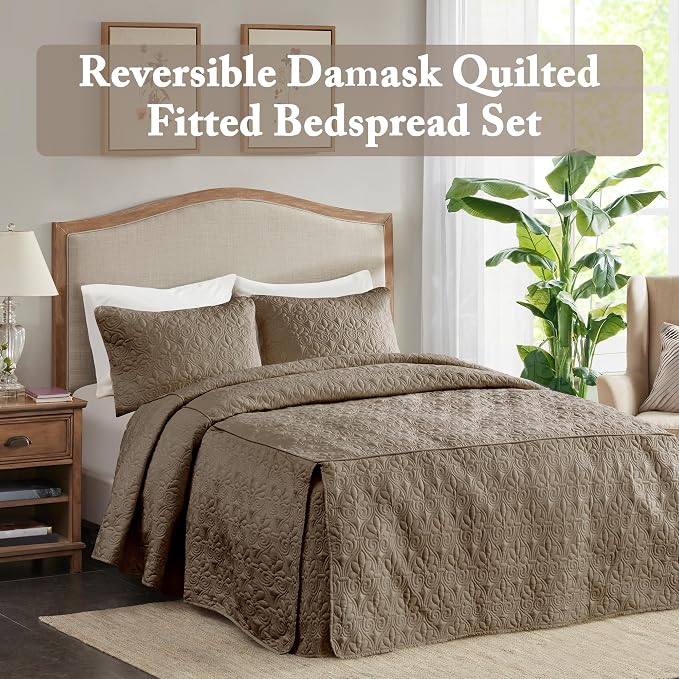 Madison Park Classic Traditional Damask Quilted Bedspread Set, All Season - Image 2