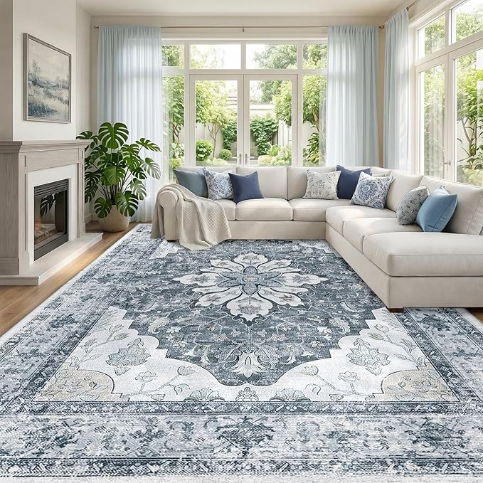 RELEANY Washable Area Rug, Large 10'x12', Water Repellent, Pet Friendly by RELEANY