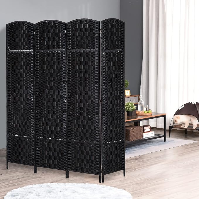 HOMCOM Room Divider 4-Panel, 6FT-Tall Folding Privacy Screen, Hand-Woven Design - Image 2