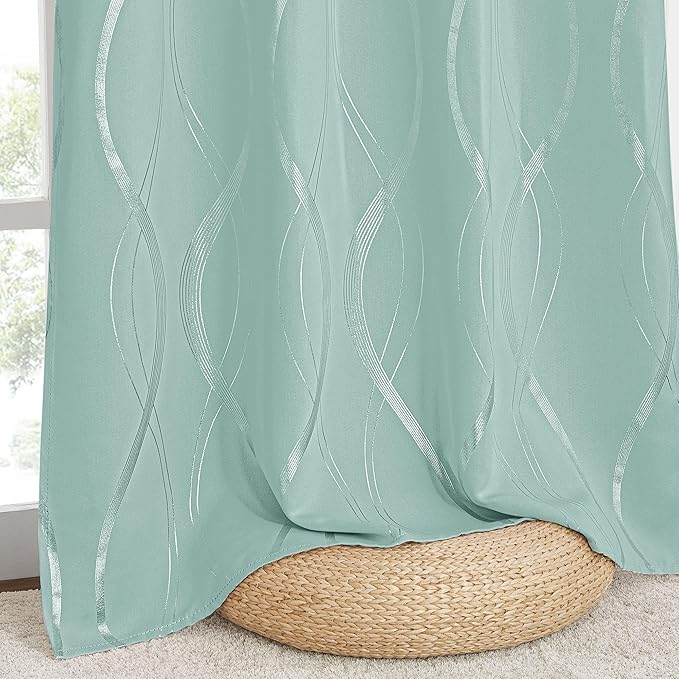 NICETOWN Aqua Blue Floral Blackout Curtain Panels 84 inches 2 Pieces | 52 - Image 5