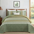Cottolester Sage Green Queen Quilt Set, Sunner Striped Patchwork Bedspread | by Cottolester