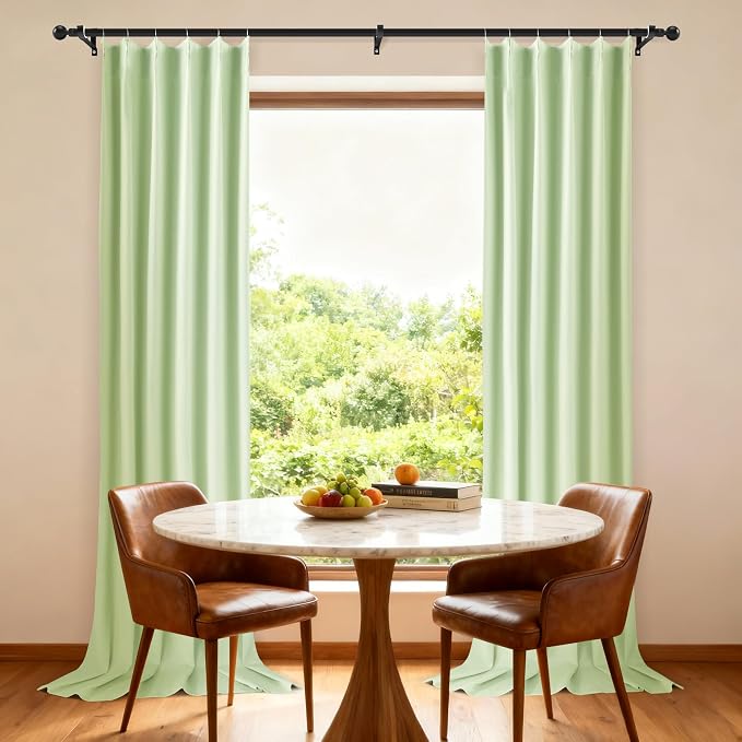 Etherealveil Pastel Green Pinch Pleated Blackout Curtains 2 Panels 40"x108" | - Image 3