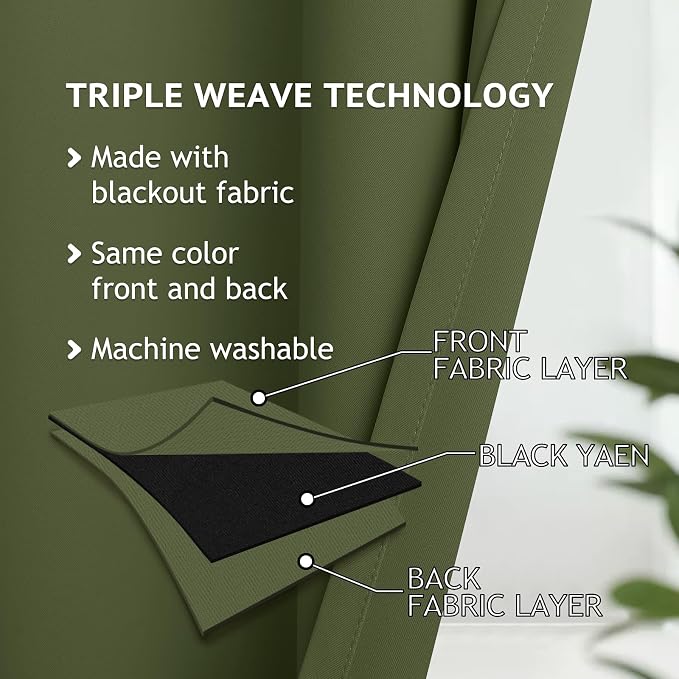 COSVIYA Grommet Blackout Room Darkening Olive Green Curtains 72 inch Length | - Image 3