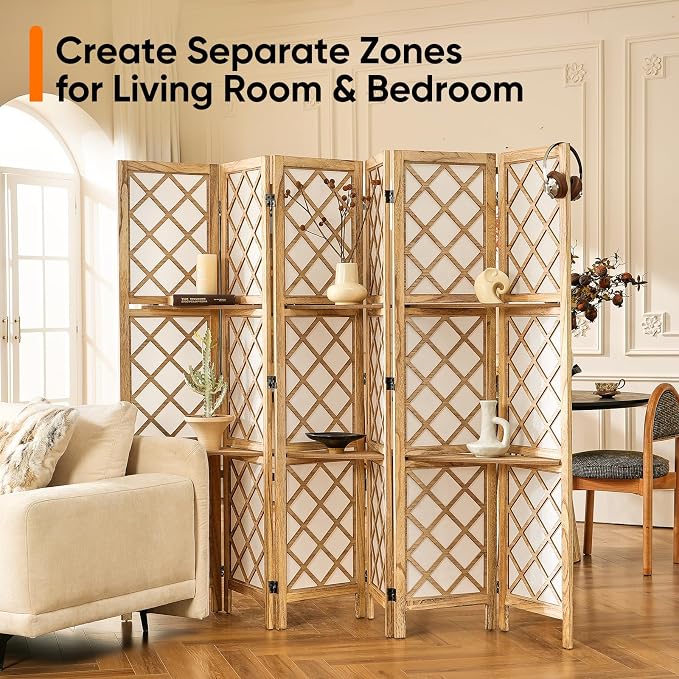 Japanese Room Divider with Shelves, Shoji Screen Diamond Lattice Design - Image 7