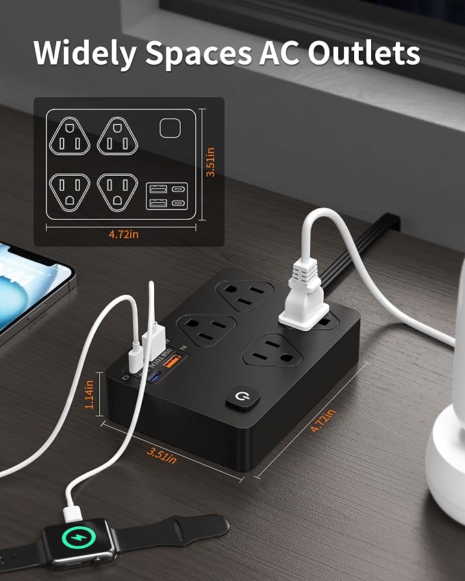 Power Strip Flat Plug with 4 AC Outlets 4 USB Ports, Surge Protector Charging - Image 4