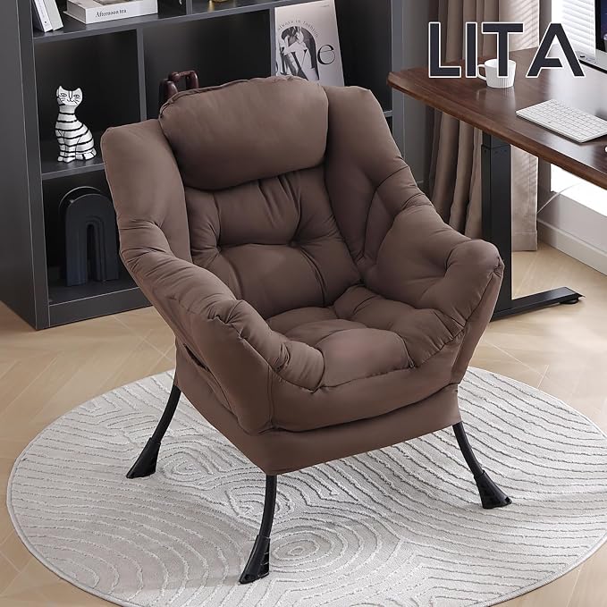 Lazy Chair with Ottoman, Comfy Accent Reading Chair, Dark Brown | Foldable - Image 7