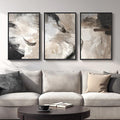 Large Framed Neutral Abstract Wall Art, 3 Piece Modern Minimalist Canvas Prints by Cuspin