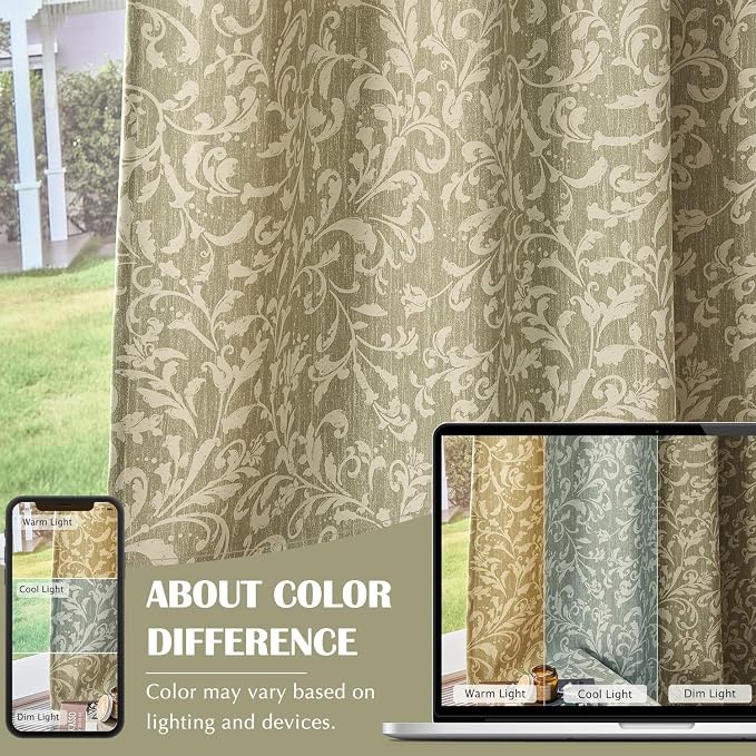 jinchan Sage Floral Blackout Curtians 84 Inch Vintage Grommet 2 Panels | Room - Image 9