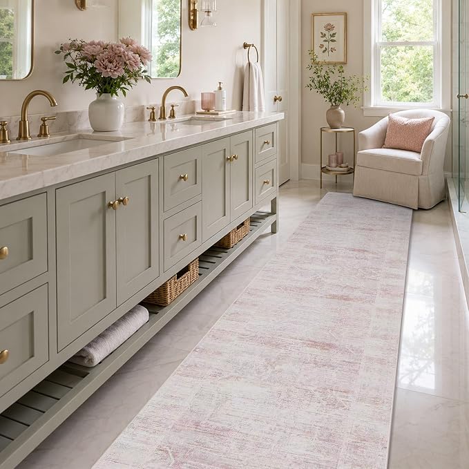 Latte&Fog Hallway Runner Rug 2x10 Non Slip Washable Pink Rugs - Image 5