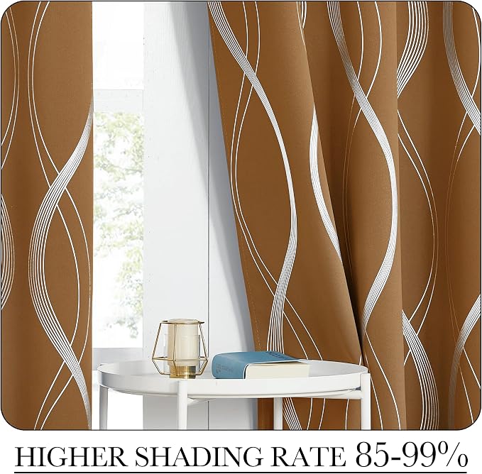 NICETOWN Blackout Gold Brown Kitchen Curtain 72 inch Long, Home Decoration Wave - Image 4