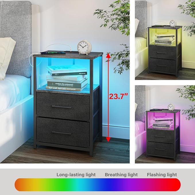 TUTOTAK LED End Table with Charging Station, Night Stand, Side Table with 2 USB - Image 8