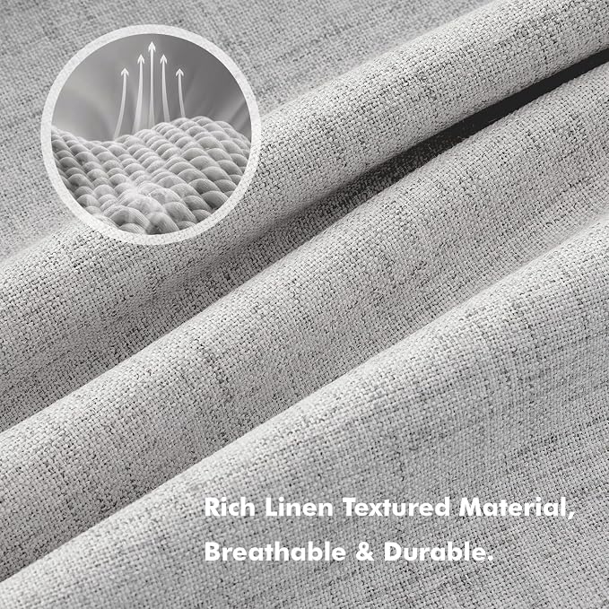 MIULEE 100% Blackout Linen Curtains 42 x 96 Inch Greyish White 2 Panels | - Image 3