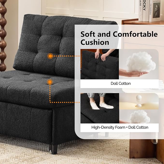 VINGLI Convertible Sofa Bed Tufted Teddy Fleece Sleeper Chair Bed Couch Armless - Image 7