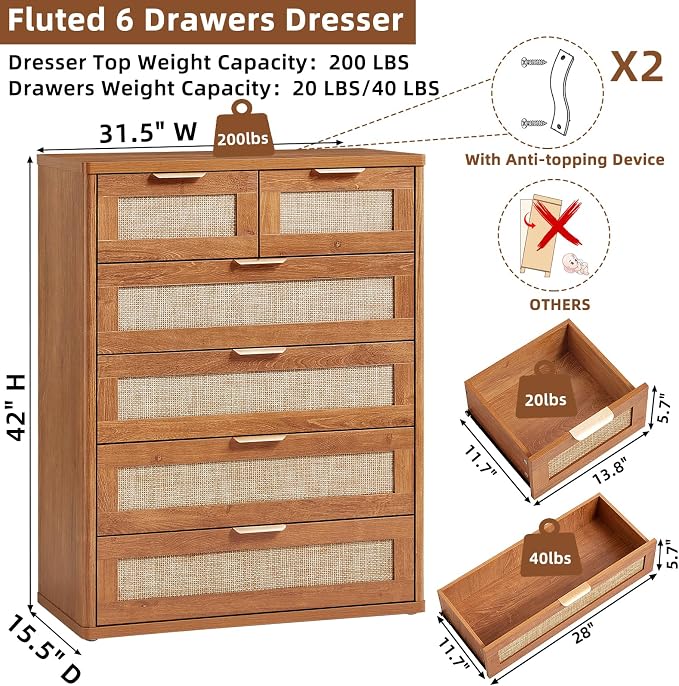 LEYAOYAO Rattan Dresser for Bedroom - Image 3