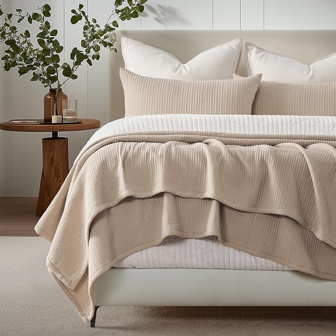 EVERGRACEHOME Cotton Gauze Matelassé Coverlet, King Size, Khaki Tan | Ultra - Image 6