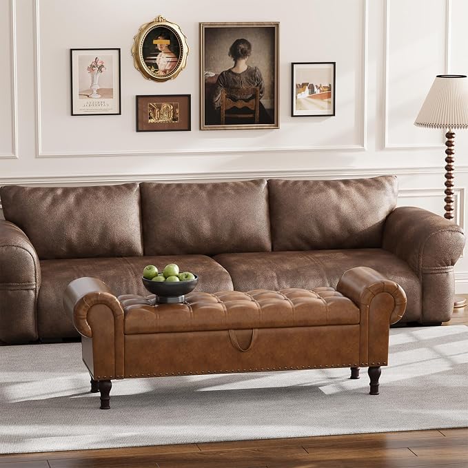 Apicizon 60" Bench with Storage, Upholstered Tufted Button Bedroom Bench with - Image 8