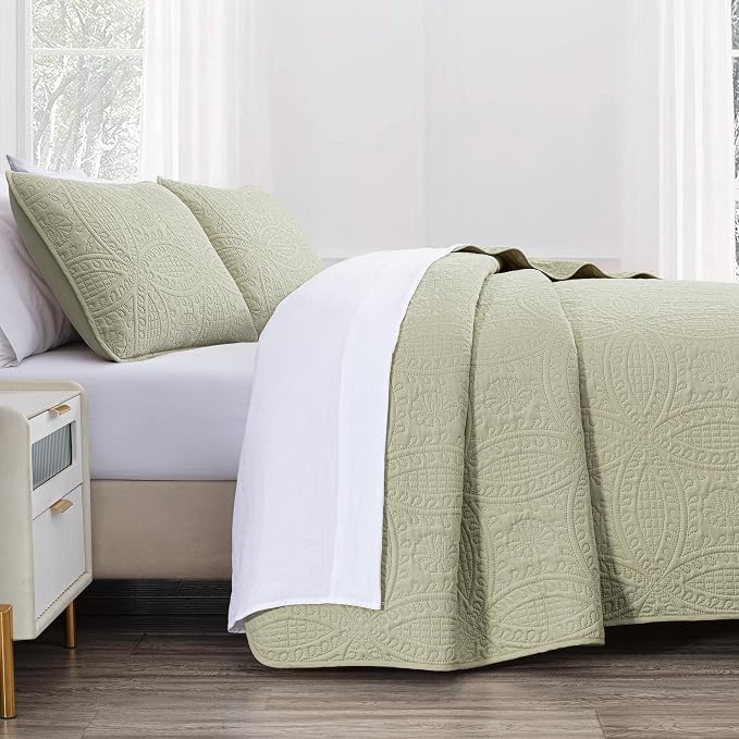 Chezmoi Collection Austin Queen Bedspread Set 3-Piece Pinsonic Quilted - Image 3
