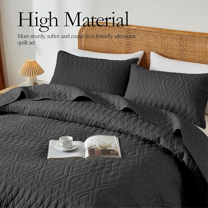 akkialla Twin Size Quilt Bedding Set, Modern Style Geoetric Pattern Coverlet Set - Image 3