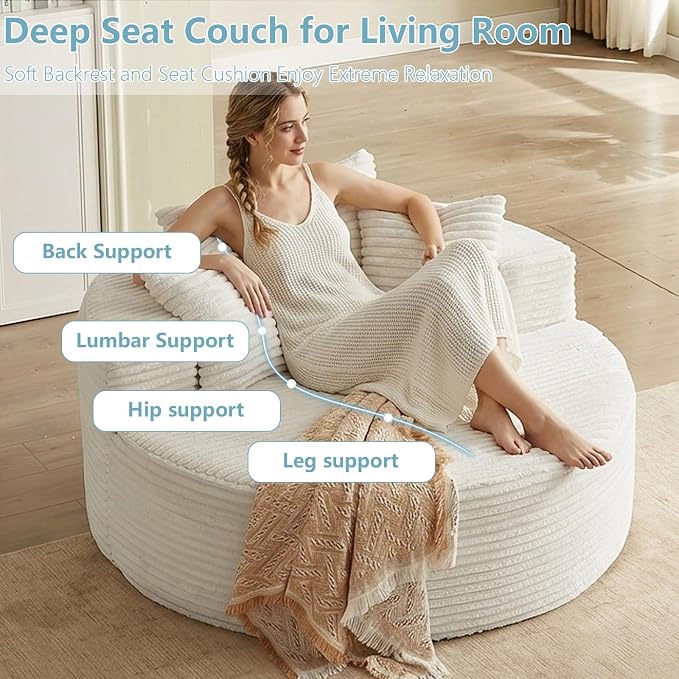 55'' Oversized Round Chair Lounge Chaise Indoor, Cloud Corduroy Upholstered - Image 4