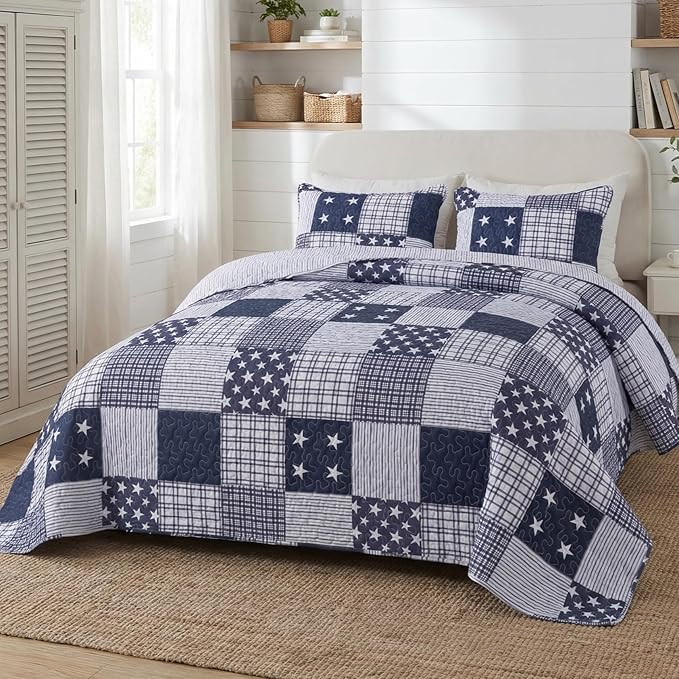 SLPR - Americana Patriotic Quilt Set, Star Bedding, Queen by SLPR