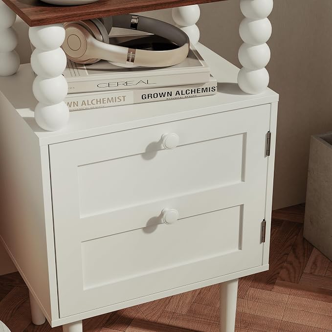 Veegle White Nightstand, Mid-Century Modern Bedside Table - Image 7