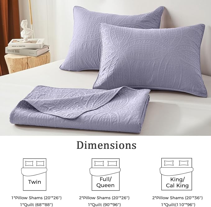 akkialla Lavender Full/Queen Quilt Set, Ultrasonic Lightweight Bedspread - Image 6