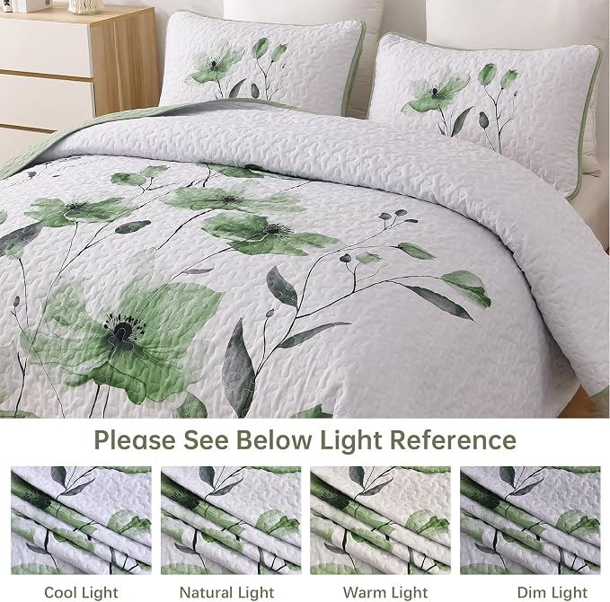 Mybedsoul Full/Queen Quilt Set Sage Green, Reversible Polyester Coverlet Set - Image 8