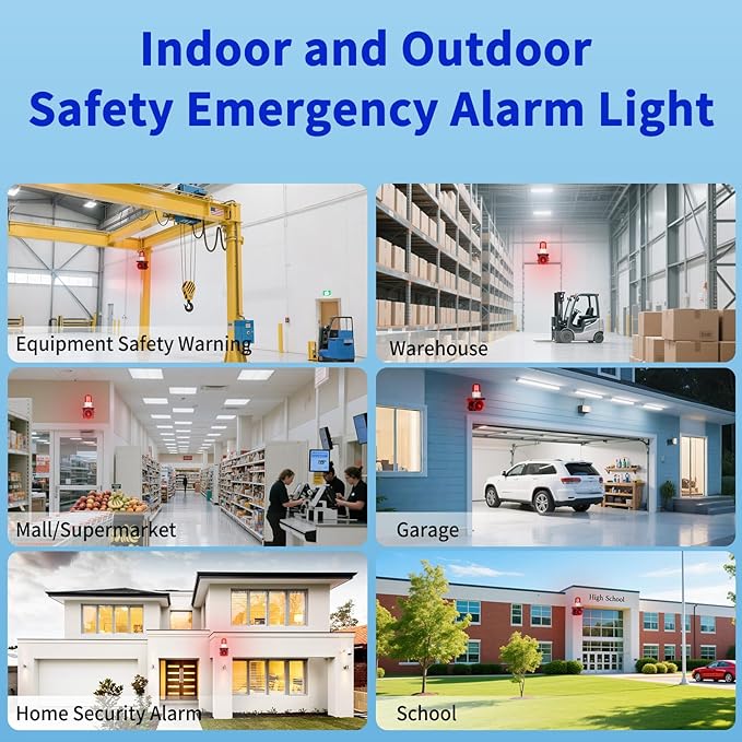 kbaoele AC110V Industrial Siren Alarm Strobe Light-120dB Loud Horn&Red Beacon Warning Light,Waterproof Indoor/Outdoor Safety Alarm for Emergency,Factory,Office,Fires,Tornado,Intruders,Animal Deterrent