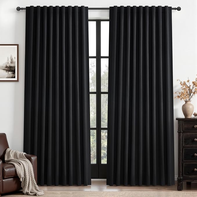 Black Out Curtains 60 Inches Extra Wide Luxury Linen Curtains 96 Inch Length by QJMYDECO