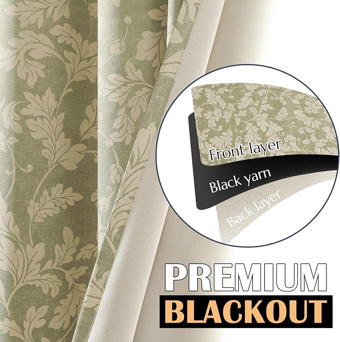 jinchan Green Floral Blackout Curtains 84 Inch Farmhouse Grommet 2 Panels | - Image 5