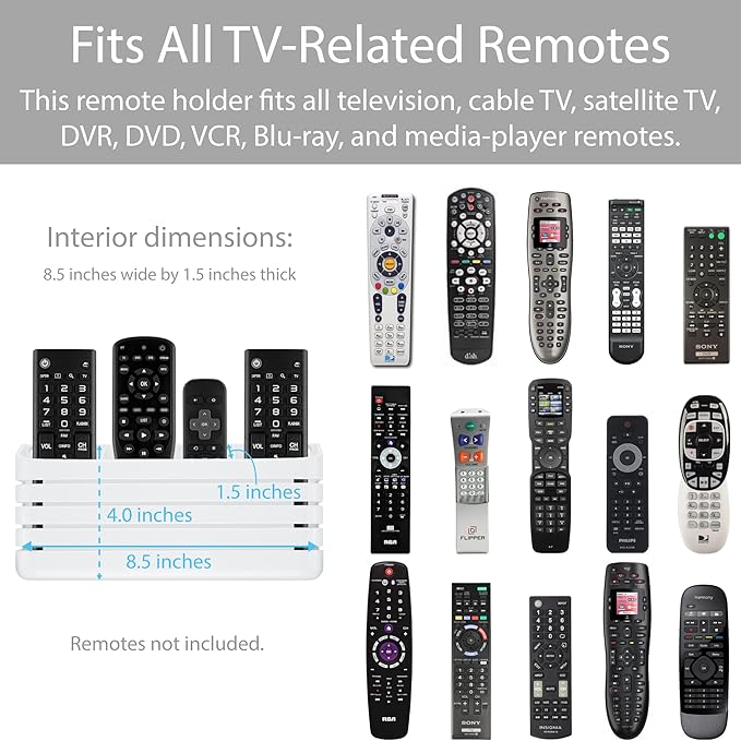 TotalMount Hole-Free Remote Holder – Eliminates The Need to Drill Holes in Your Wall (Premium White – Modern Design for 3 or 4 Remote Controls)