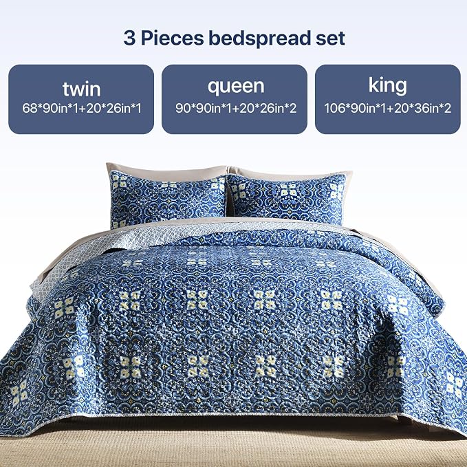 Reversible Quilt Set Queen Size, Boho Floral Patchwork Bedspread Coverlet Set - Image 2