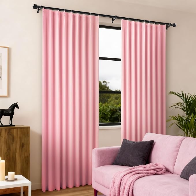 Etherealveil Hot Pink Pinch Pleated Blackout Curtains 2 Panels 60"x90" | Back - Image 2