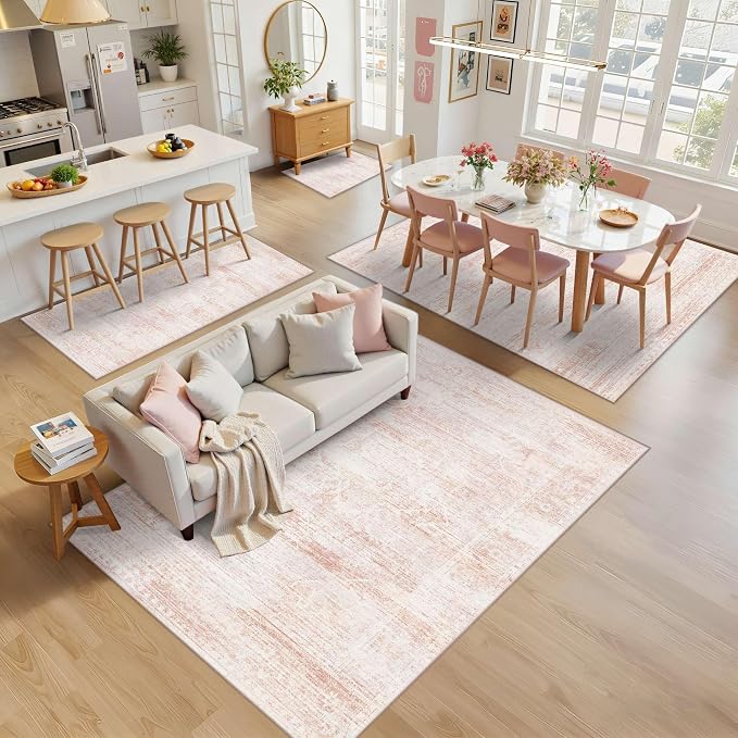 Latte&Fog Pink Rugs for Girls Bedroom Washable Cute Floral 6x9 Area Rug | for - Image 5