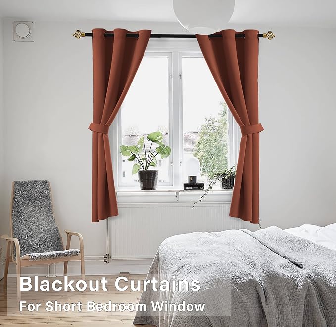 KOUFALL Burnt Orange Short Curtains 45 Inch Length - Image 3