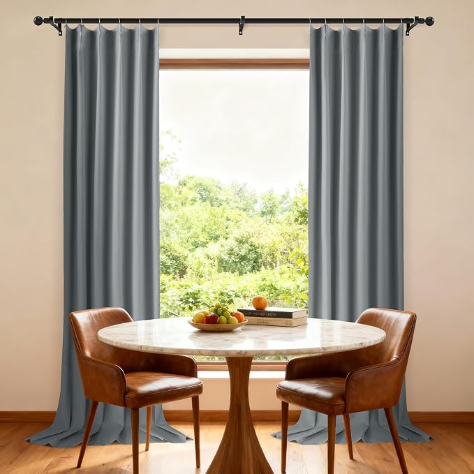 Etherealveil Charcoal Gray Pinch Pleated Blackout Curtains 2P 40"x120" | Back - Image 2