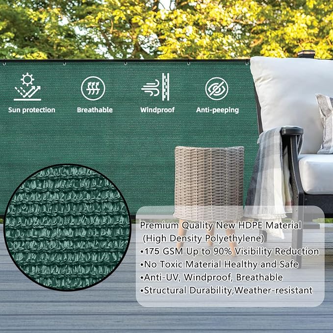 Custom Size 3'x18' Dark Green Balcony Privacy Screen 90% UV Block | Windscreen - Image 2