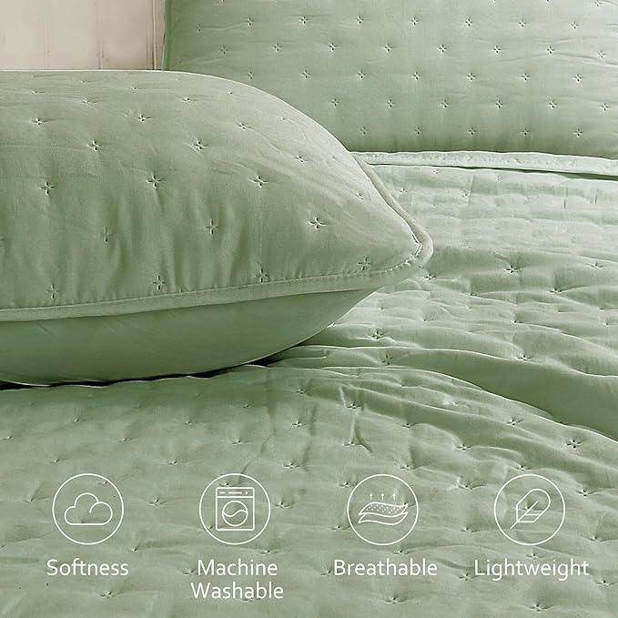ROARINGWILD Sage Green Oversized King Size Quilt Bedding Set, California Cal - Image 3