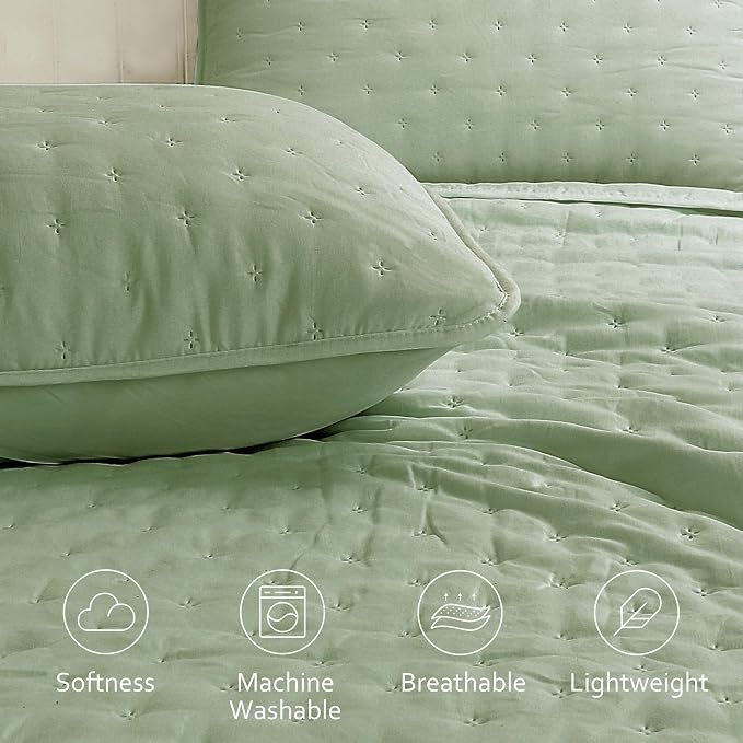 ROARINGWILD Sage Green King Size Quilt Bedding Set, Lightweight Soft Bedspread - Image 3