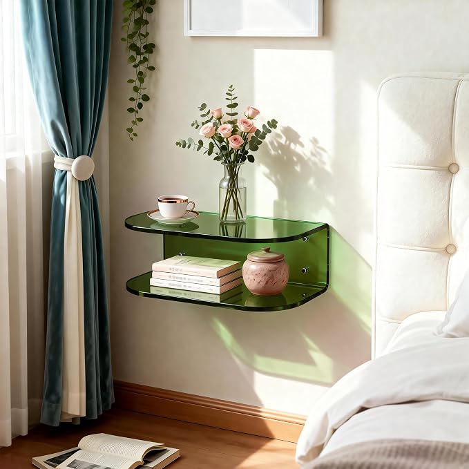 Acrylic Floating Nightstand, Wall Mounted Bedside Table Shelf - Image 2