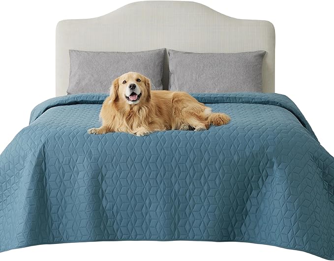 Bedsure 100% Waterproof Bed Cover for Dogs Washable - Non Slip Waterproof Dog Blanket for Bed, Lightweight Furniture Protector Durable for Pet Cat Puppy with Non-Slip Bottom, Blue, 82x102IN