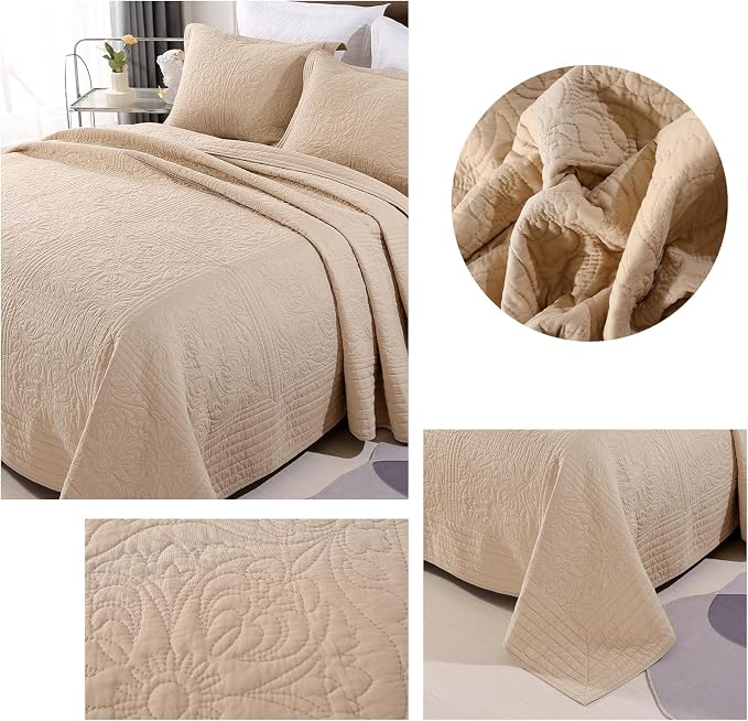 ROOMLIFE Quilt Set Full Size 3D Floral Embroidery Pattern 3-Piece Cotton - Image 4