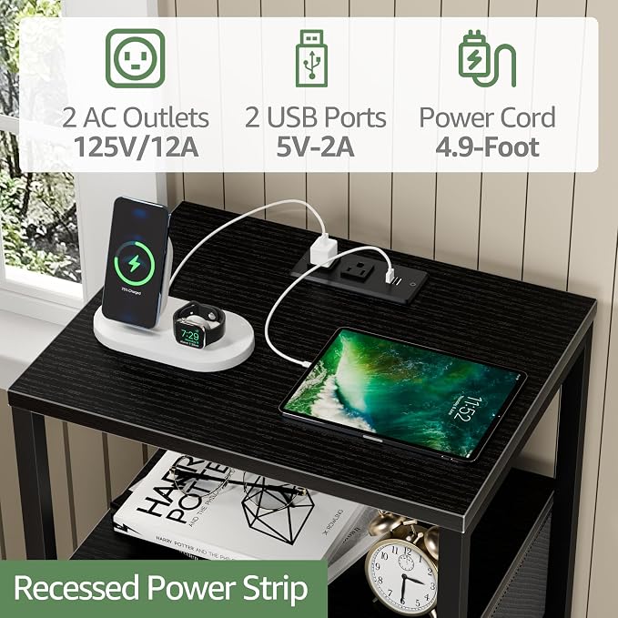 BOLUO Black Dresser with 5 Drawers Tall Nightstand with Charging Station and - Image 7