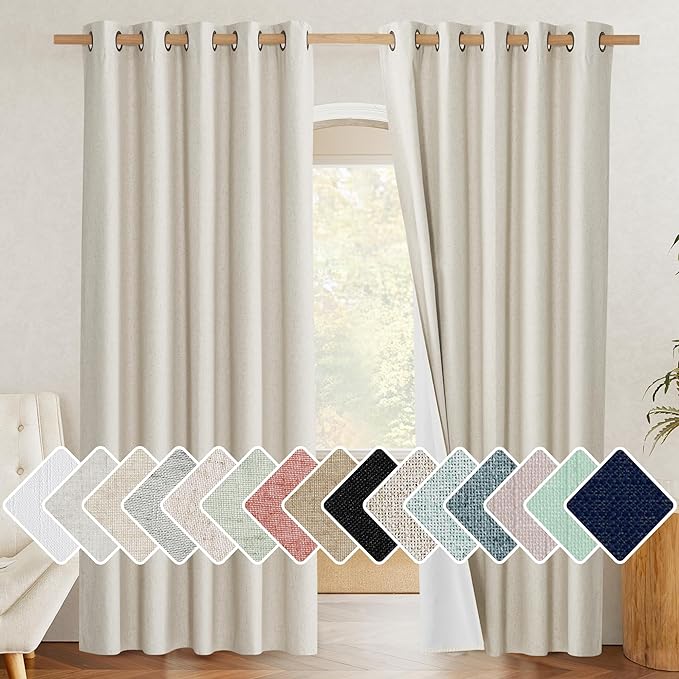 NICETOWN Natural 100% Blackout Linen Curtains 84 inch Long Burg by NICETOWN