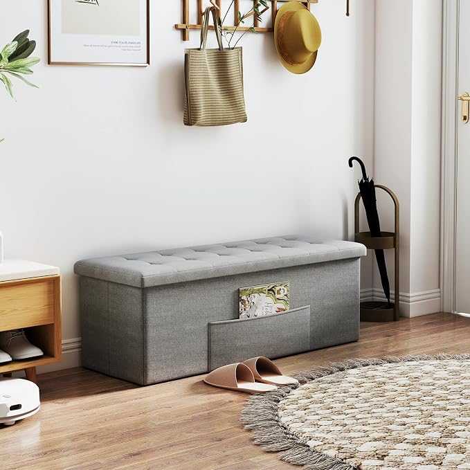43" Folding Storage Ottoman Bench, End of Bed Foot Rest Stool - Image 8