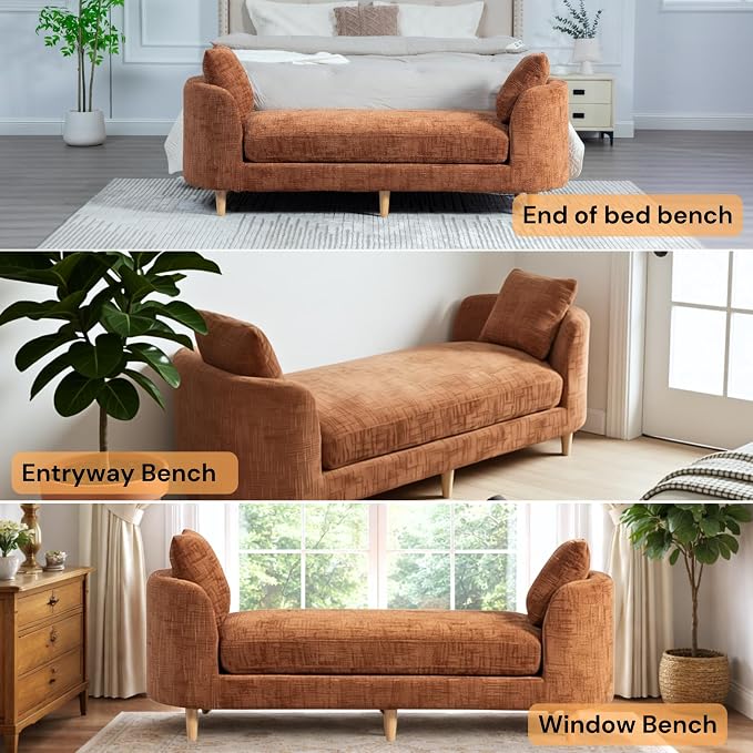 77.2" Oversized Chaise Lounge, Curved Soft End of Bed Bench - Image 7