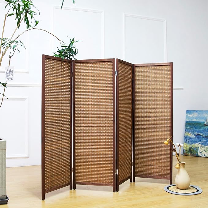 4 Panel Short Room Divider Screen, Small Bamboo Panel Divider - Image 4
