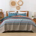 Brown Green King Size Quilt Set, 3 Pieces Boho Striped Bedspread | Soft by Andency